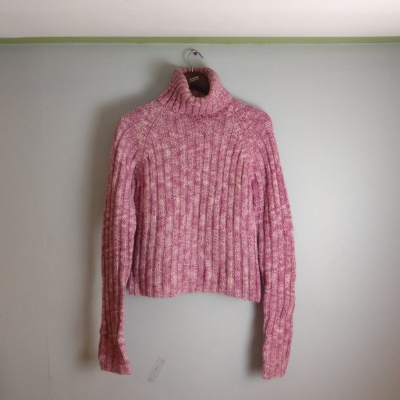 Mohairwool Alpaca blend warm knit rollneck turtleneck Sweater in sexy pink LARGE - Picture 1 of 6